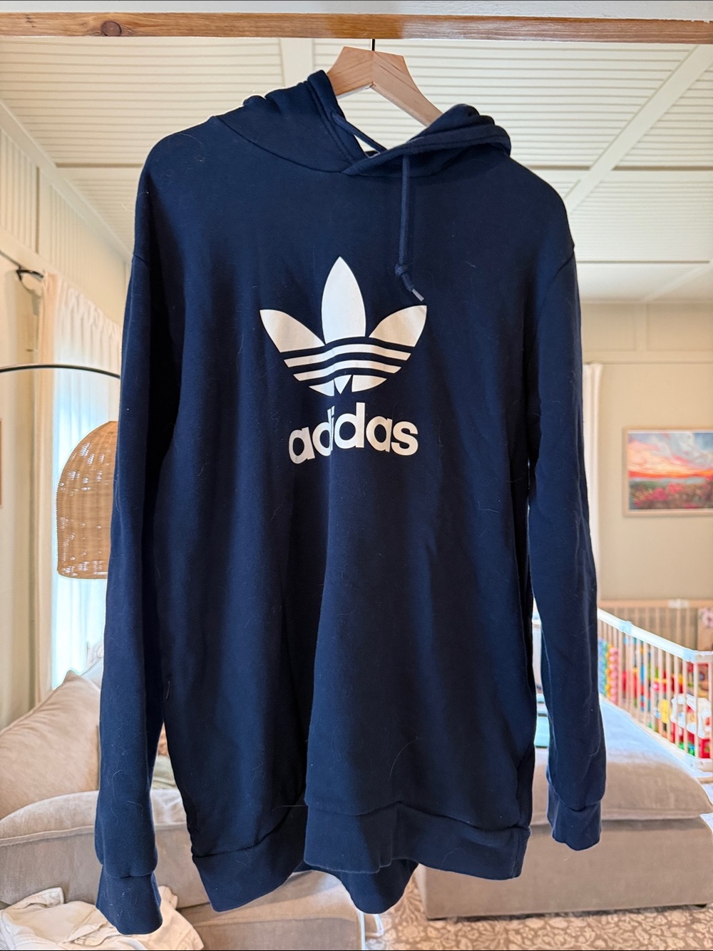 adidas Navy Hoodie with White Trefoil Logo - Men's Pullover